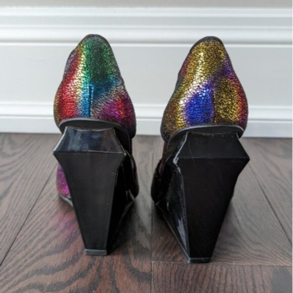 Privileged metallic sparkly rainbow lace up wedge heels - Picture 3 of 8